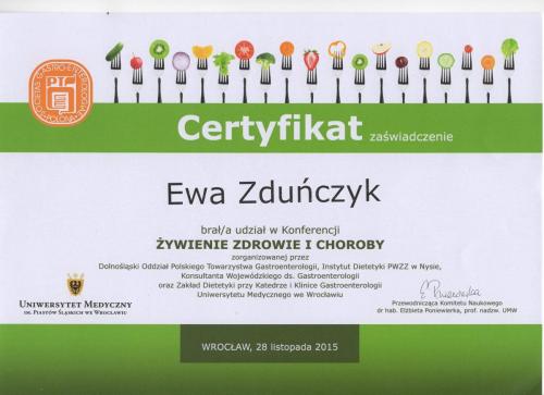 Certyfikat uczestnictwa w konferencji.